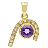 Amethyst-brilliant pendant GG 585/000 with a round faceted amethyst 7.4 mm and 14 brilliant-cut