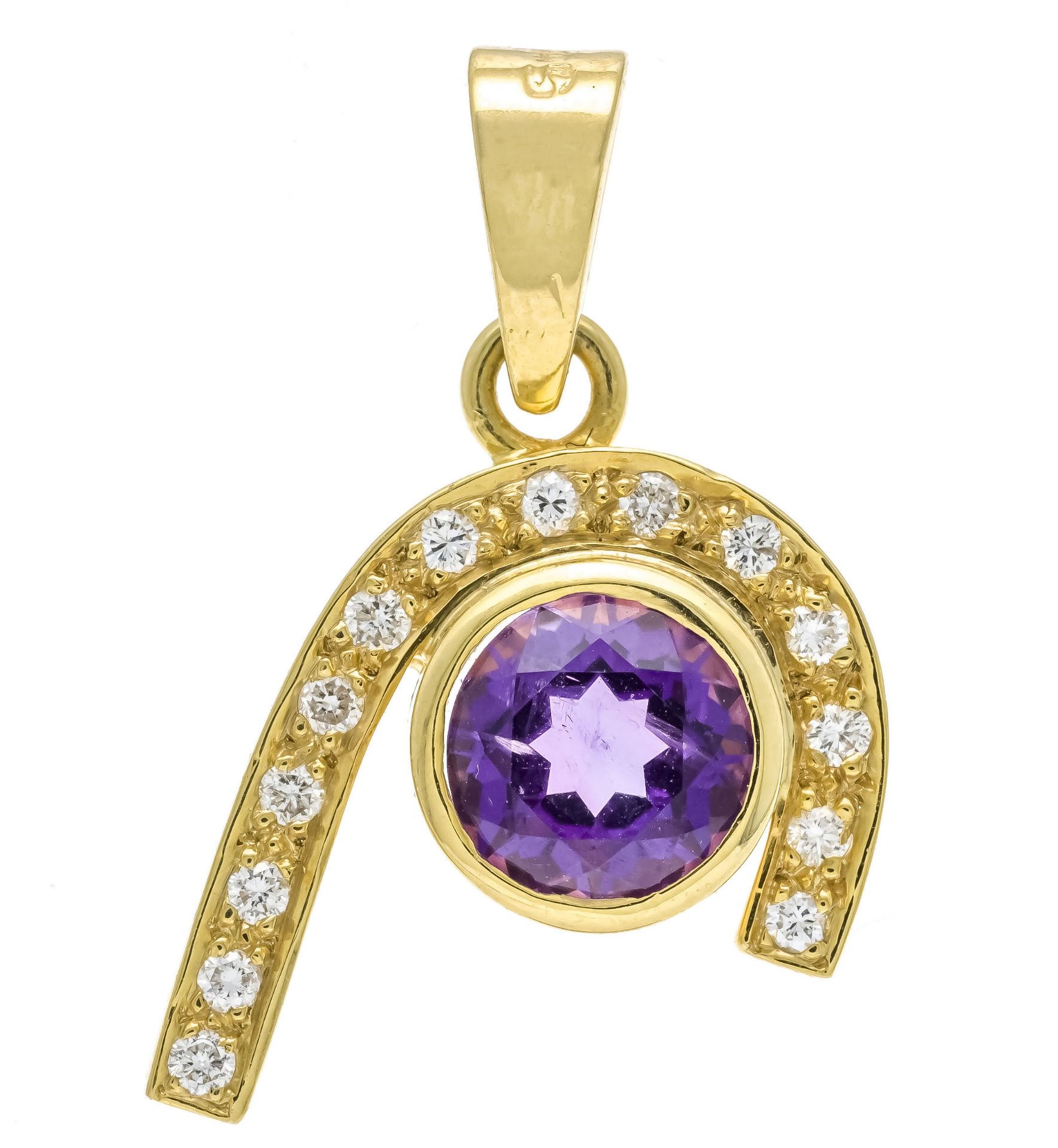 Amethyst-brilliant pendant GG 585/000 with a round faceted amethyst 7.4 mm and 14 brilliant-cut