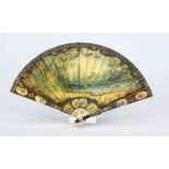 Small fan, probably France 19th century, fine lacquer painting on both sides, one motif view from