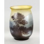 Vase, France, early 20th century, Emile Gallé, Nancy, round base, pressed oval body, flared rim,