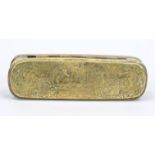 Tobacco box Tabatiere, 18th century, brass lid and base, copper walls. Detailed embossed