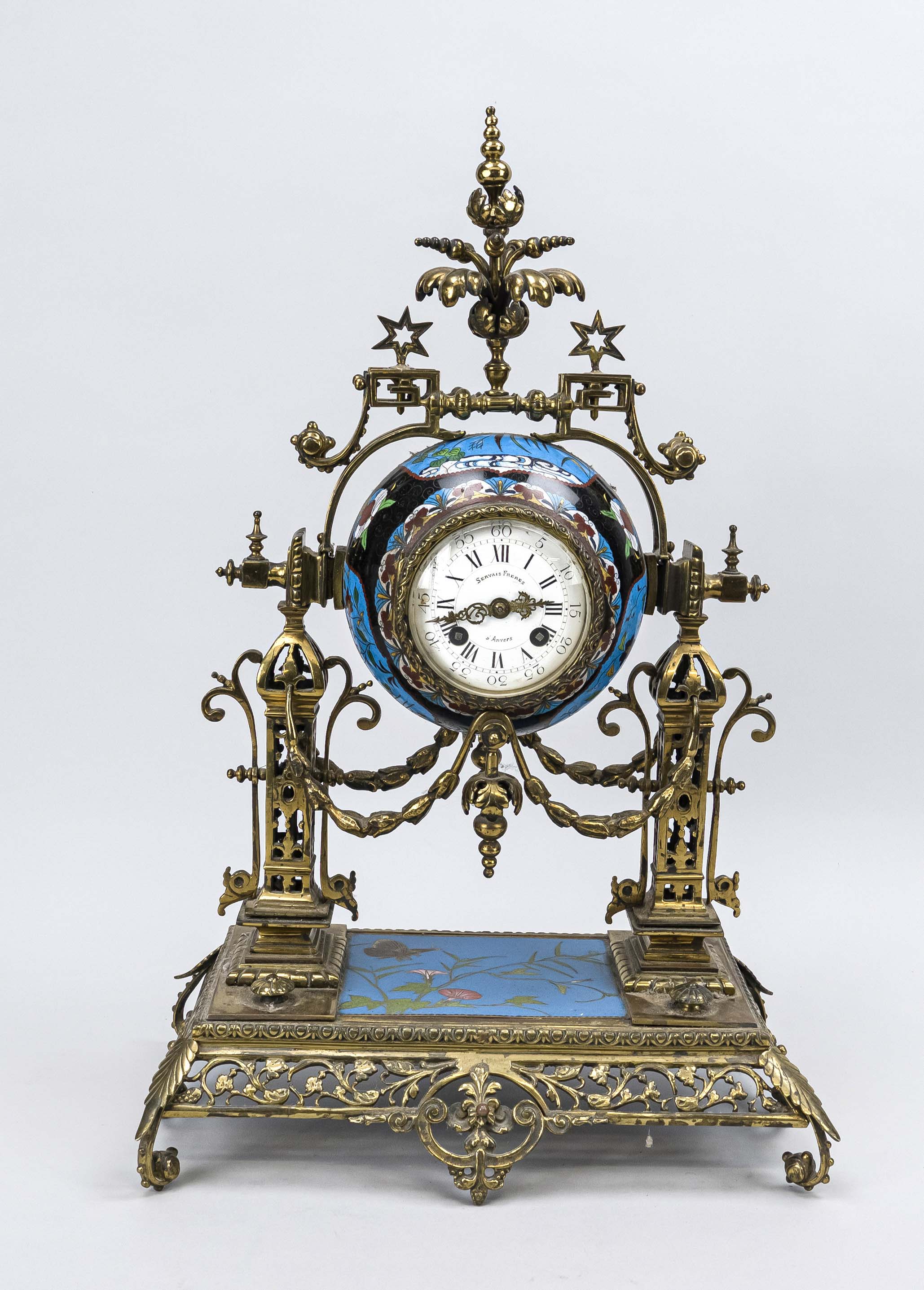 French. Pendulum with cloissonnee', 2nd half 19th century, marked'' Servais Freres - a` Anvers'',