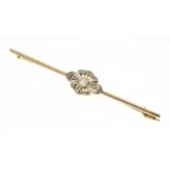 Old-cut diamond bar pin GG/WG 750/000 unmarked, tested, with an old-cut diamond 0.06 ct l.tonedW/