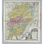 Historical map of Burgundy / France, ''Comitatus Burgundiae...'', partly col. Copper engraving by