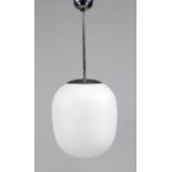 Ceiling lamp, 1st half 20th century, chrome-plated ceiling part, egg-shaped shade of etched glass,