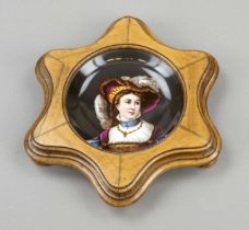 Decorative bowl, west 20th century, round shape, polychrome painting with portrait of a girl on a