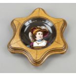 Decorative bowl, west 20th century, round shape, polychrome painting with portrait of a girl on a