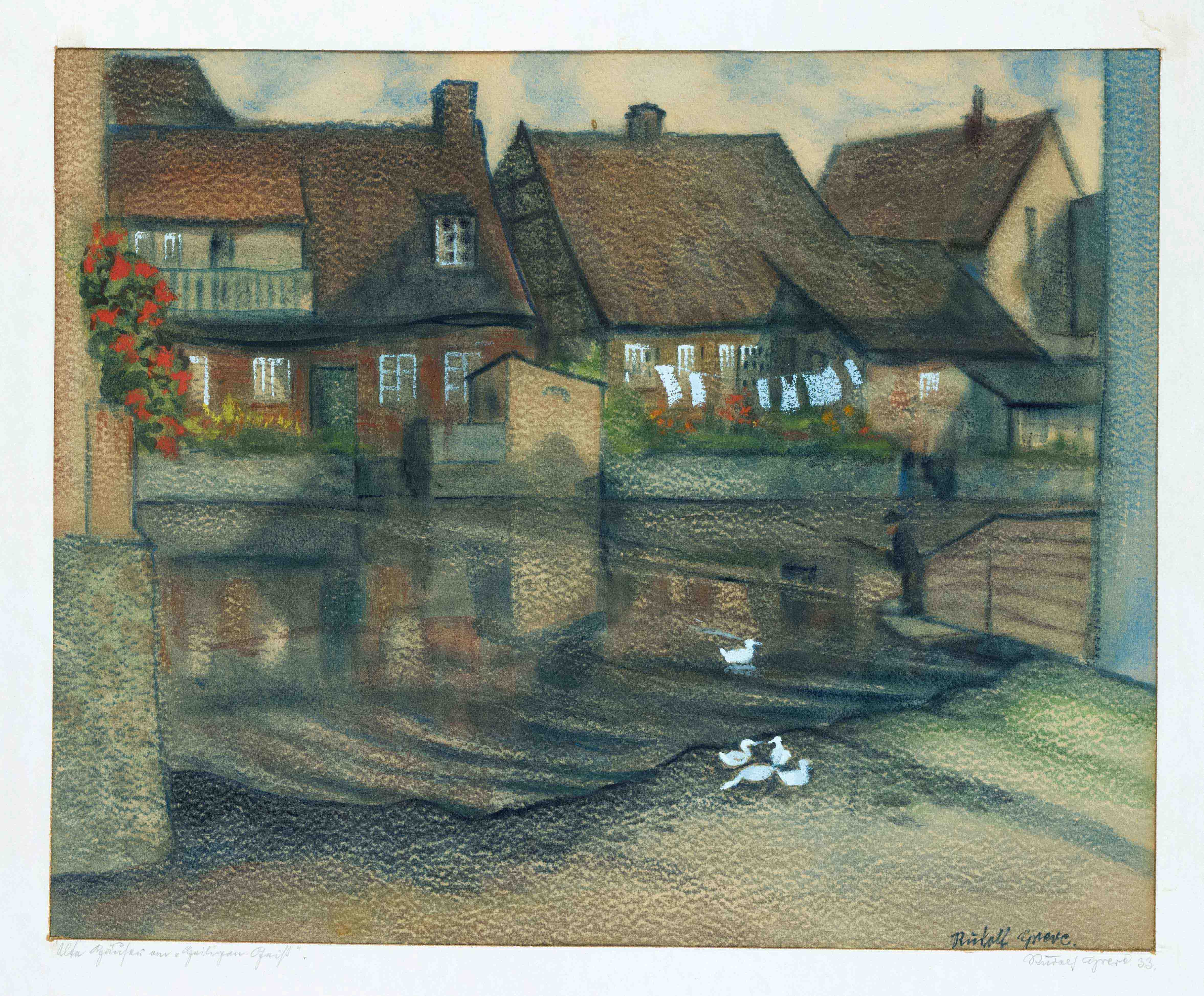 Rudolf Greve (1883-1962), ''Alte Häuser am heiligen Geist'', color chalk drawing on paper, signed