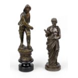 Two cast metal figures from around 1900, sailor and philosopher, patinated, unsigned, rubbed, h.