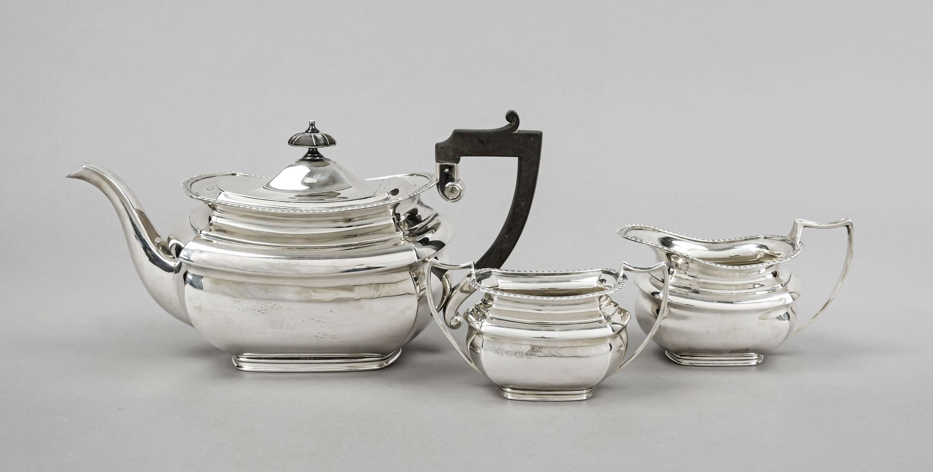 Three-piece tea set, England, 1912/13, maker's mark Elkington & Co. Ltd, Birmingham, sterling silver