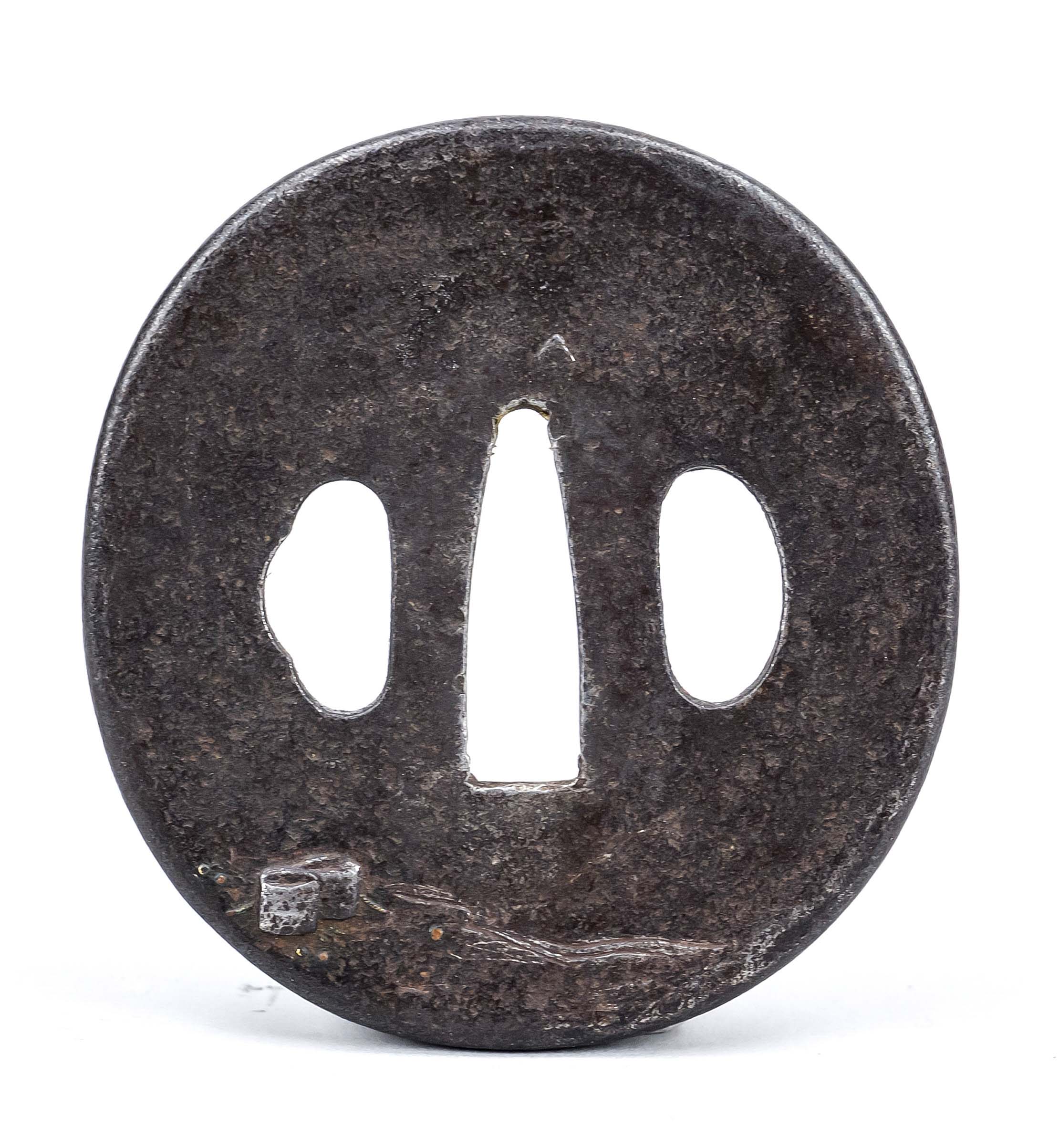 Tsuba, Japan 18th/19th century, Edo period, iron. Relief decoration with boy and water buffalo, - Image 2 of 2