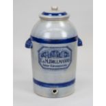 Vinegar pot, Germany (Bremen), probably 1926, stoneware with cobalt blue rings, label with