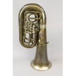 Tuba, 1st half 20th century, unmarked. With mouthpiece, slightly dented, h. 107 cm