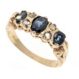 Sapphire diamond ring GG 500/000 with 3 oval faceted sapphires 5.1 x 4.2 and 4.3 x 3.3 mm blue,