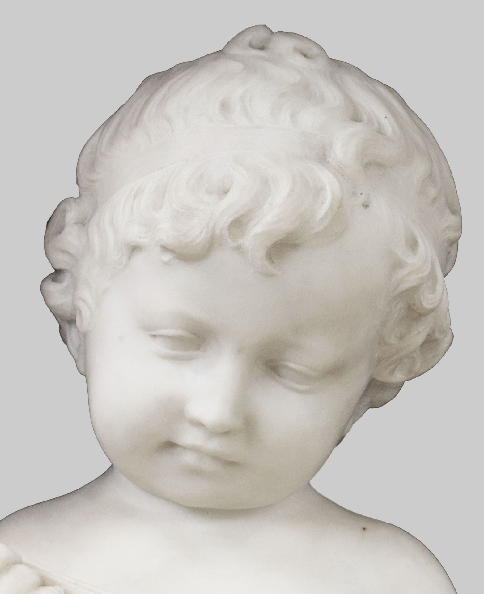 Anonymous sculptor, c. 1900, a toddler learning to read, white Carrara marble, fully sculpted, - Image 2 of 2