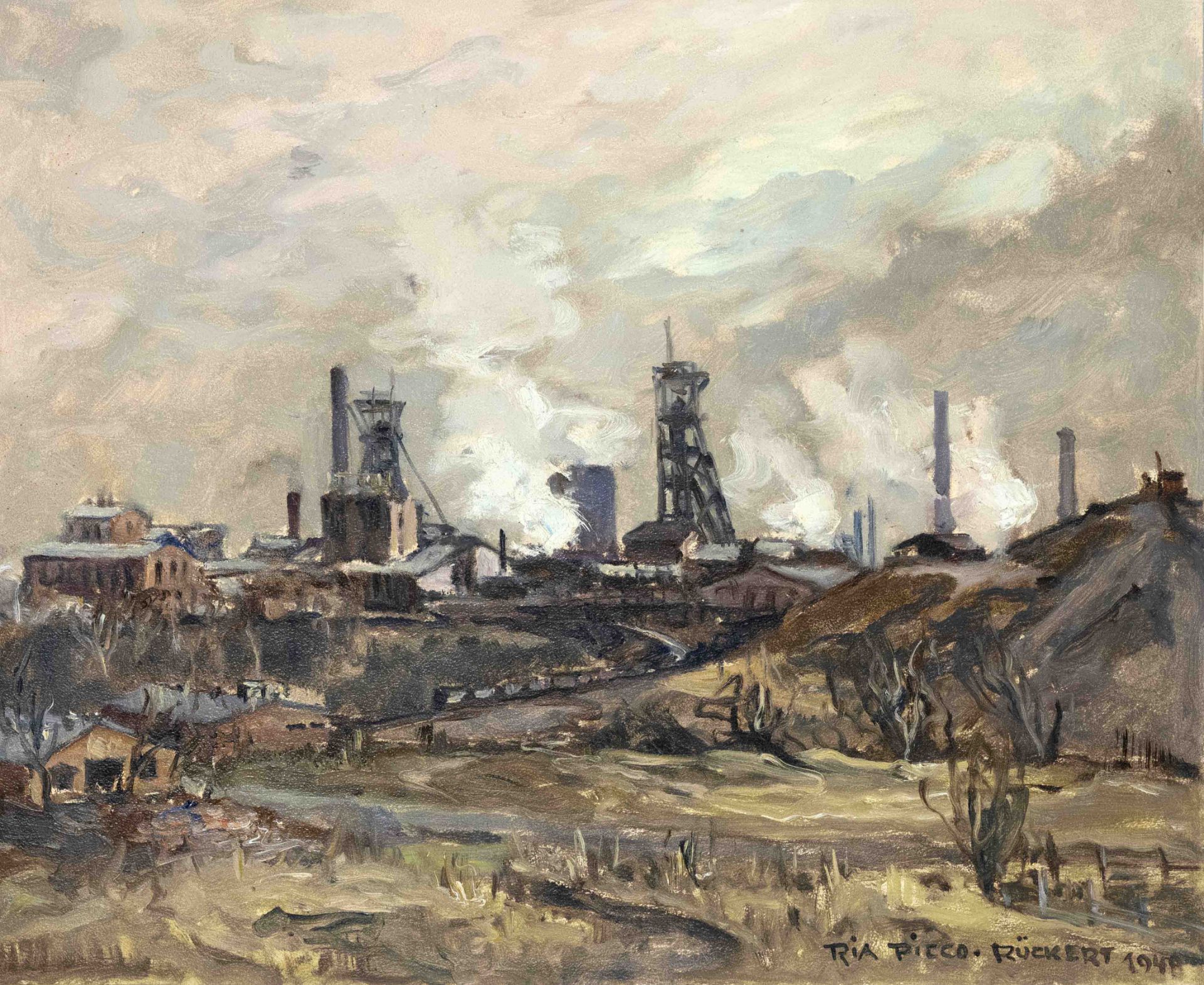 Ria Picco-Rückert (1900-1967), Nuremberg painter, industrial landscape (oil study of the Helene