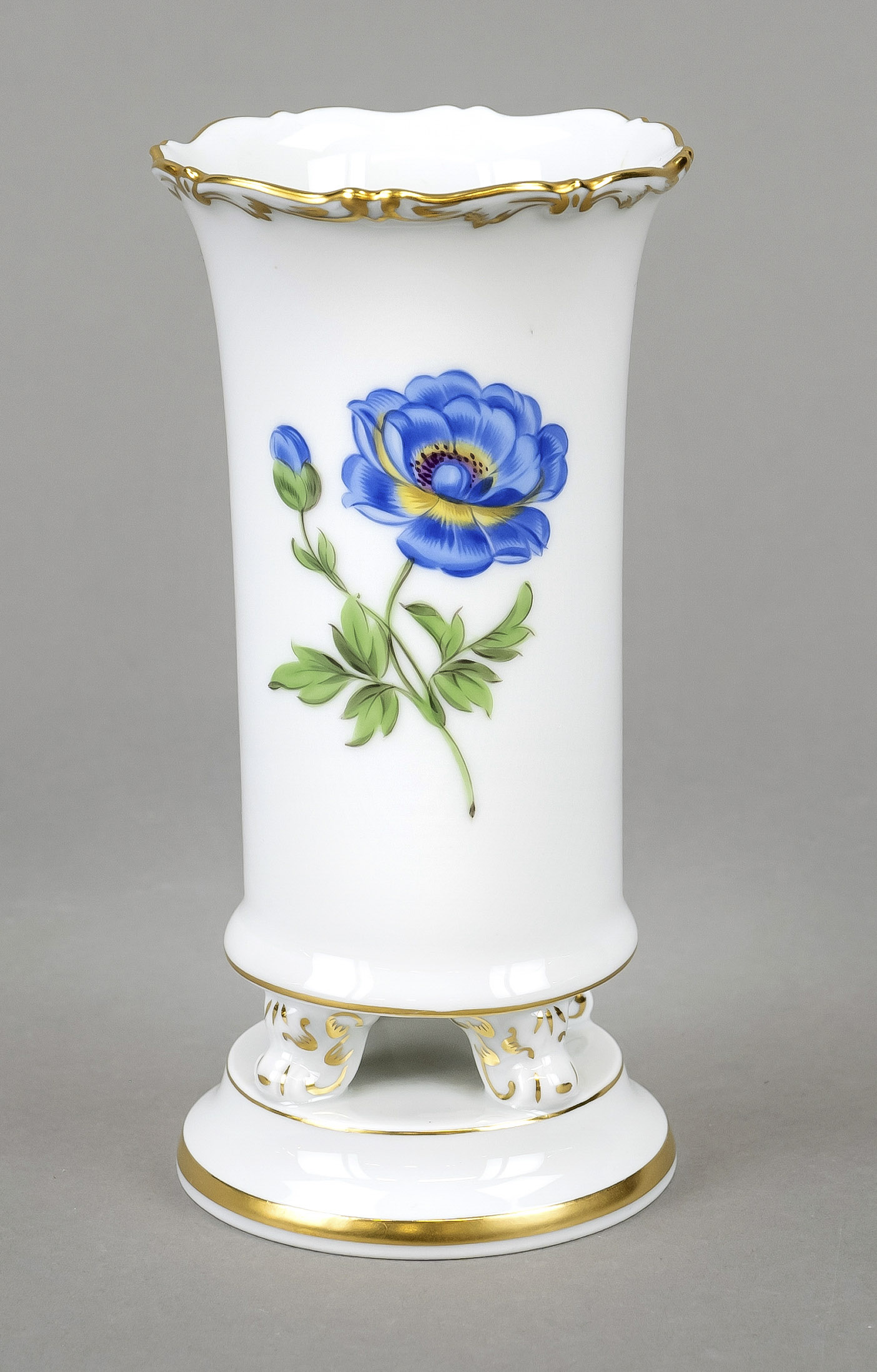 Stove vase, Meissen, 1970s, 1st choice, polychrome floral painting with decorative gilding, h. 14.