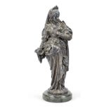 Max Wiese (1846-1925), Renaissance princess in opulent robe, silver-plated metal cast on