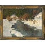 Robert Franz Curry (1872-1955), Snowy winter landscape in sunlight, oil on canvas, signed lower