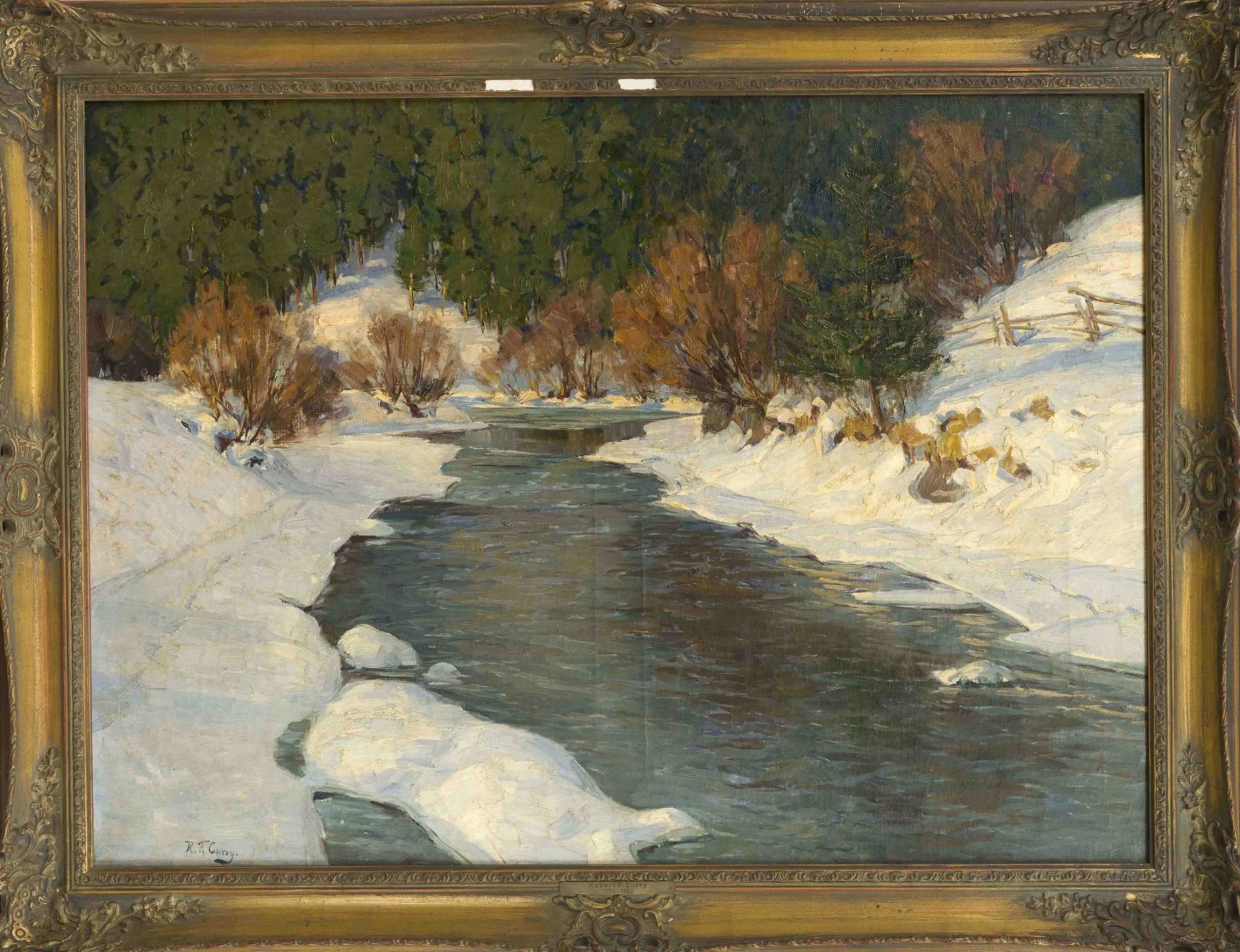 Robert Franz Curry (1872-1955), Snowy winter landscape in sunlight, oil on canvas, signed lower