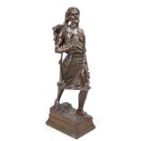Jean Didier Debut (1824-1893), singing Arab with shouldered rifle and jugs, brown patinated bronze