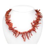 Rod coral necklace with spring ring, gold-plated metal, strand of coral rods 42 - 9 mm in a