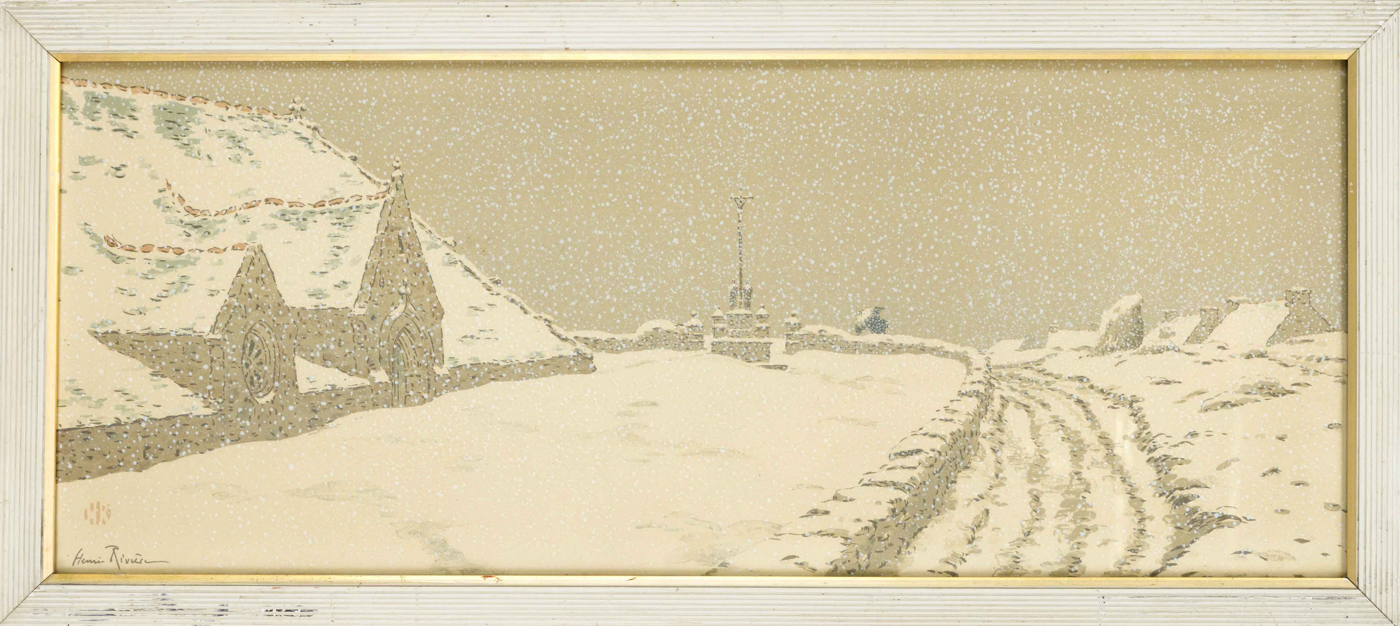 Henri Riviere (1864-1951), French director, graphic artist and painter. Dorf im Schneegestöber, ''La