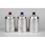 Three cylindrical lidded jars in Art Deco style, France, 20th century, master's mark Puiforcat,