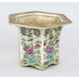 Hexagonal Famille Rose cachepot, China (Canton), 19th century (Qing). All sides decorated with birds