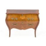 Baroque style chest of drawers, mid 20th century, mahogany veneer, framed diamond marquetry on all