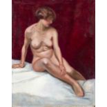 Anonymous painter c. 1030, seated female nude, oil on canvas over cardboard, unsigned, verso