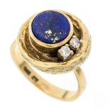 Lapis lazuli diamond ring GG 585/000 with a round lapis lazuli disc 8 mm, rubbed and 2 brilliant-cut