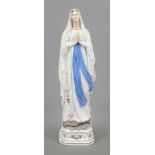 Madonna in prayer posture, 20th century, bisque porcelain, partly colored and gilded, h. 41 cm