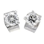 Brilliant stud earrings WG 585/000 with 2 brilliant-cut diamonds, total 0.48 ct Wesselton - slightly