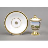 Berlin view cup with saucer, KPM Berlin, marks c. 1800-40, 1st choice, painter's marks 1823-32, bell