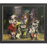 Monogrammist WH, 2nd half 20th century, expressive composition with grotesque figures, oil on
