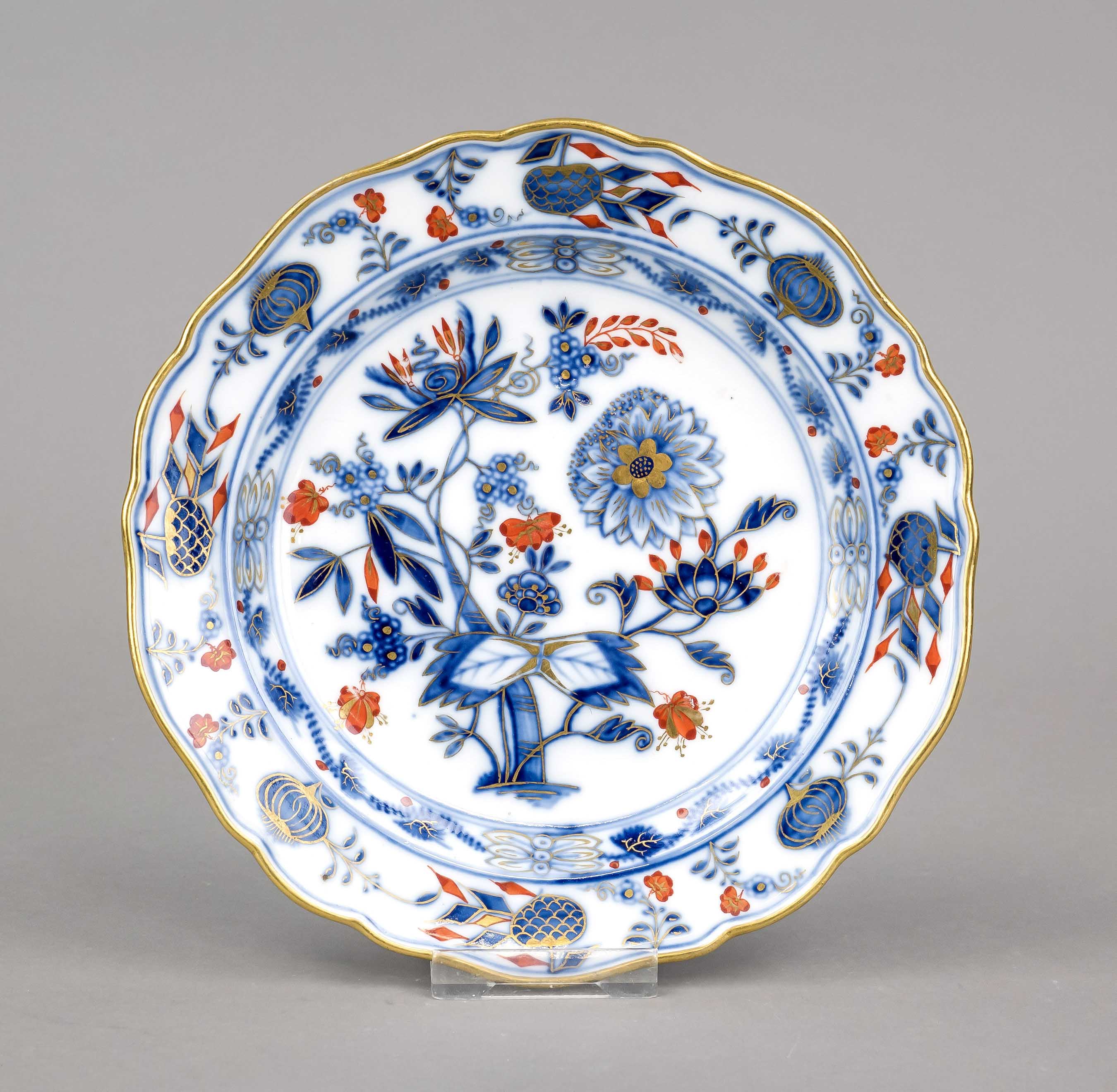 Dessert plate, Meissen, Knauff Schwerter, mark 1850-1924, 1st choice, shape new section, ekor