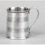 Mug, c. 1900, marked F. Saurier, silver tested, round profiled stand, body with tapering wall, ear