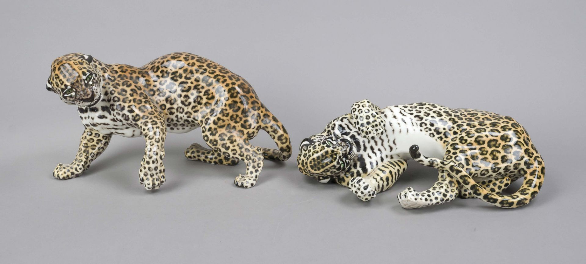 Two Playing Leopards, Nymphenburg, early 20th century, designed by Hans Behrens, 1904, model nos.