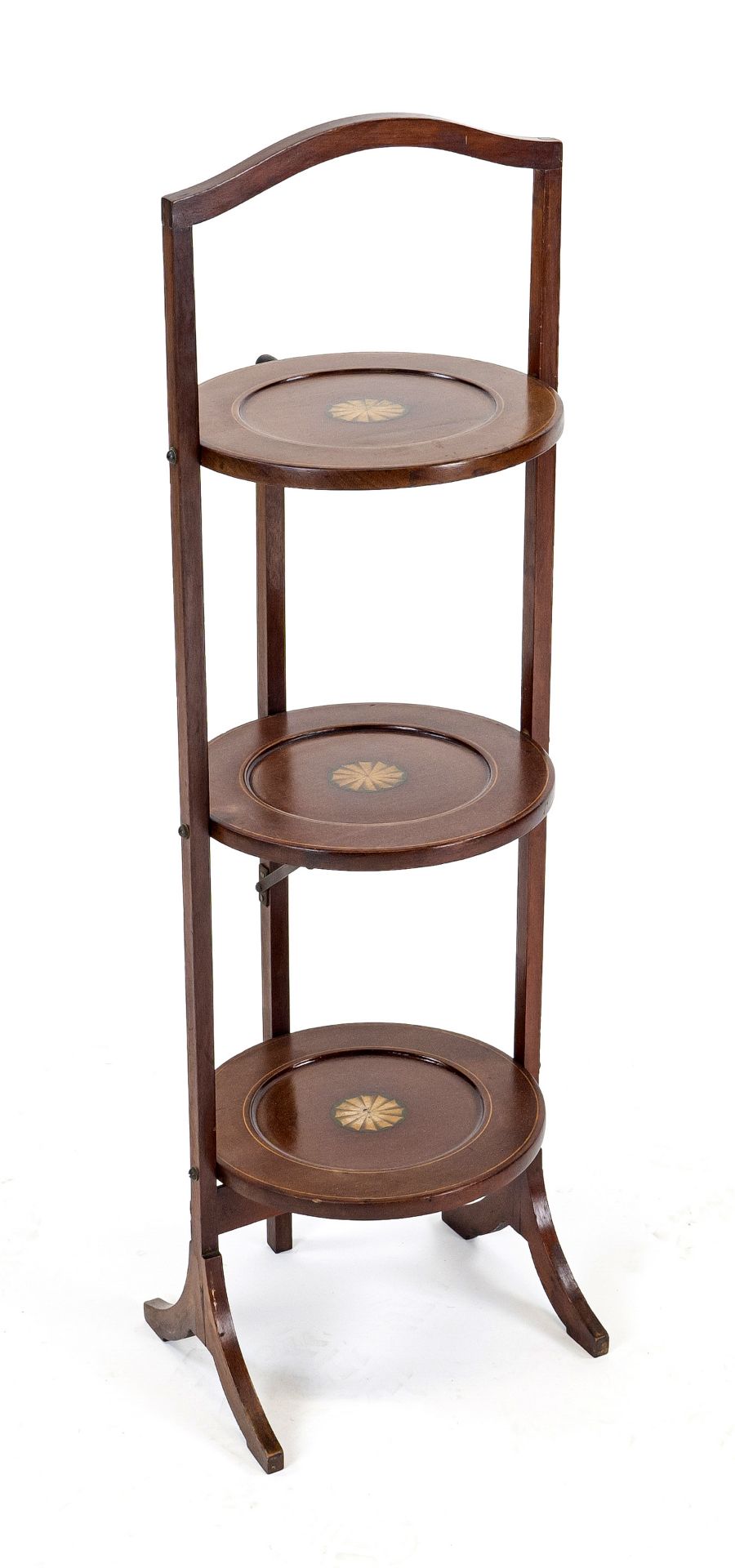 English plate shelf, 19th century, mahogany with inlays, collapsible, h. 85 cm, d. 25 cm