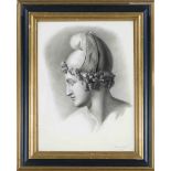 Albert von Graffenriedt, mid-19th century, antique head with Phrygian cap, charcoal pencil on paper,