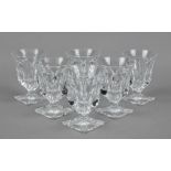 Six wine glasses, Czechoslovakia, 2nd half 20th century, Moser, Karlovy Vary, square base, conical