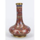 Small cloisonné vase, Japan/China, late 19th century, stylized tendrils and flowers on a dark red