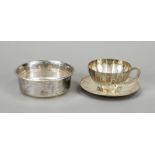 Cup and saucer, 20th century, silver 833/000, faceted wall, total h. 4.5 cm, with saucer, German,