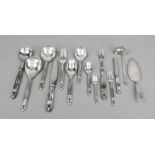 Cutlery for six persons, 51 pcs, Denmark, post-1945 mark, master's mark Georg Jensen, Copenhagen,