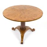 Round Biedermeier table, early 19th century, flamed birch veneer, hinged table top, d. 103 cm, h. 75