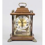 Walnut table clock, 2nd half 20th century, clock set on a base, gilded dial with applied silver-