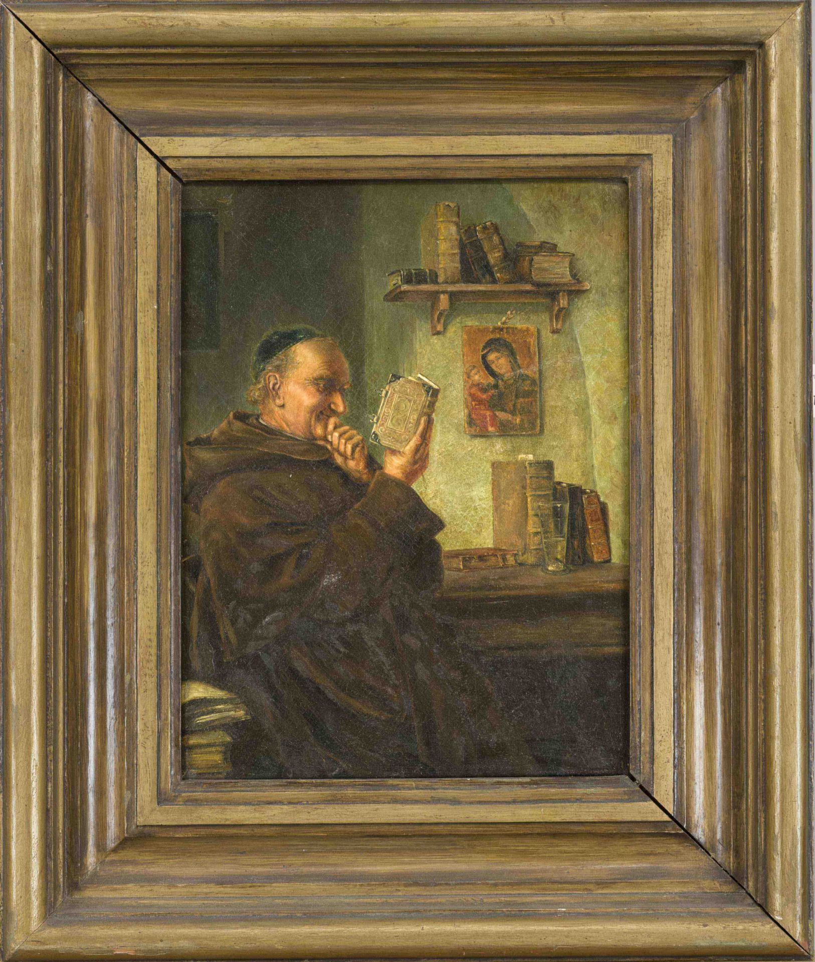 K. Schulz, 1st half 20th century, Monk reading, oil on canvas, signed lower right ''K. Schulz'',