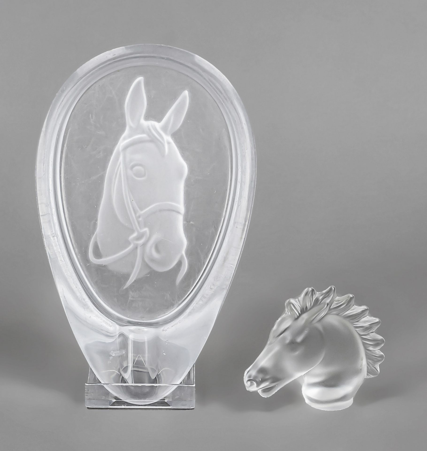 Two pieces of glass, France, 2nd half 20th century, Sevres, horseshoe-shaped ashtray, with horse