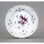 Plate, Meissen, Knaufschwerter 1850-1924, 1st choice, Brandenstein form, polychrome flower and